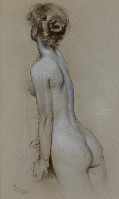 イカルスの嘆きの中のナイアド（紙に木炭とチョーク） 作： Herbert James Draper
