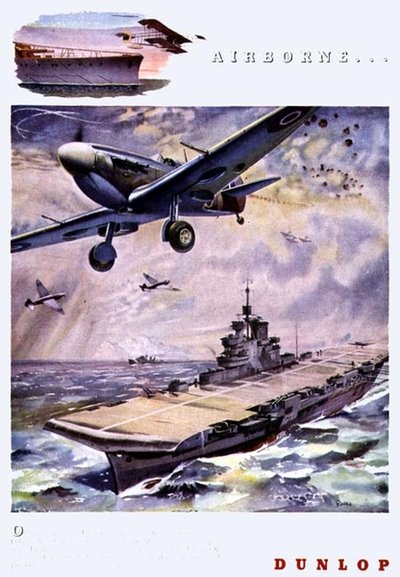 "Airborne...." ダンロップタイヤの広告（「The Illustrated London News」1944年クリスマス号より）（リトグラフ 作： Herbert Kerr Rooke