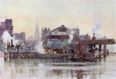 川から見たチャリング・クロス駅（カラーリトグラフ 作： Herbert Menzies (after) Marshall