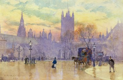 夕暮れの国会議事堂、1889年（紙にトイレ）（105487組） 作： Herbert Menzies Marshall