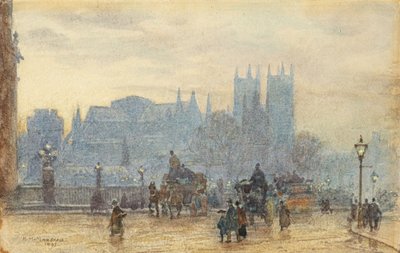 ウェストミンスター橋からのウェストミンスター寺院 1892年（水彩画） 作： Herbert Menzies Marshall