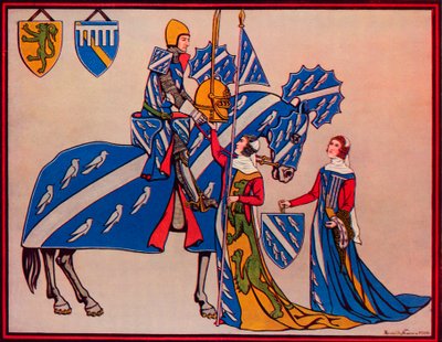 ジェフリー・ルトレル卿、妻と義理の娘、c1340、1926 作： Herbert Norris