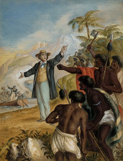 マオリ人との戦いに直面したスコットランドの宣教師、1868年 作： Herbert Parsons