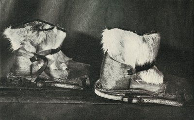 上に示したスキーシューズを装着したFinnesko、c19101913、1913 作： Herbert Ponting