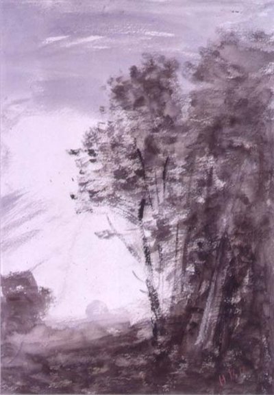 木のある風景（紙にトイレ） 作： Hercules Brabazon Brabazon