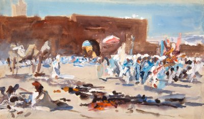 モロッコの市場、門の外（水彩画） 作： Hercules Brabazon Brabazon
