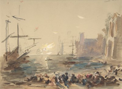 海景のレクト、判読不能なスケッチの裏面、1840～1906年。 作： Hercules Brabazon Brabazon