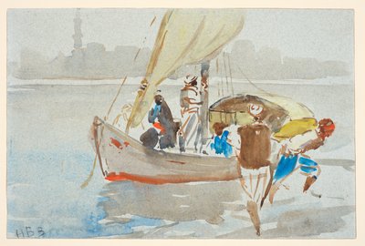 カイロ()の眺め（旧「ヴェネツィアの眺め」）、1860-97年頃、水彩、水色織物紙、並下 作： Hercules Brabazon Brabazon