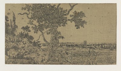 樫の木と遠景のある風景 作： Hercules Segers