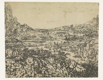 曲がりくねった川のある山の谷 作： Hercules Segers