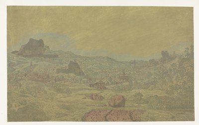 川のある谷と四つの塔のある町 作： Hercules Segers