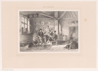 暖炉のそばに 3 人の男性がいるインテリア 作： Herman Frederik Carel ten Kate