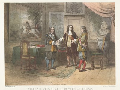 ウィリアム 3 世王子は、1673 年にミヒール デ ロイテルとコーネリス トロンプを和解させた ヴィレム 3 世は、デ ロイターとトロンプを和解させる (オブジェクトの称号) 作： Herman Frederik Carel ten Kate