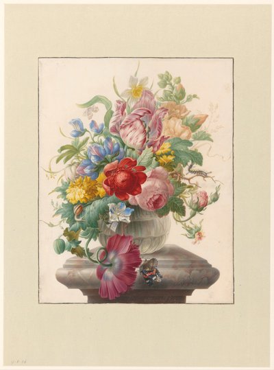 ガラスの花瓶の花と蝶 ヴァースのブロエメンはアタランテに会った 作： Herman Henstenburgh