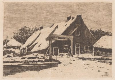 跳ね橋のある農場 作： Herman Heuff (signed by artist)