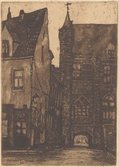 アントワープの Vleeshuis のビュー 作： Herman Heuff (signed by artist)