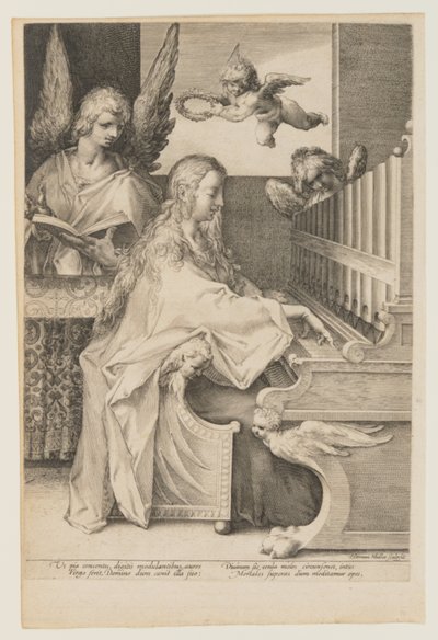 二人の天使とオルガンを弾く聖セシリア 作： Herman Jansz. Muller
