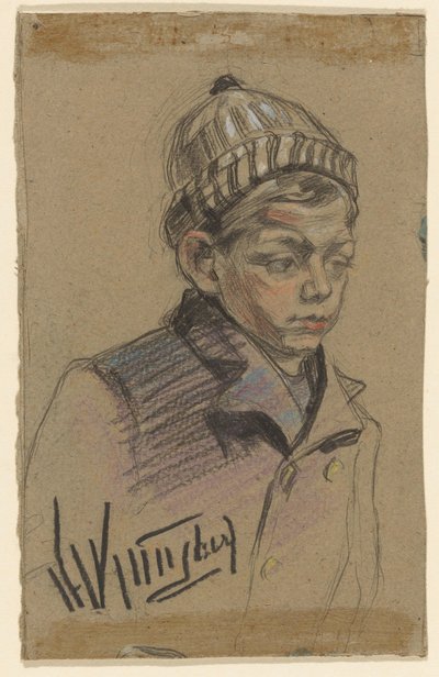 コートと帽子をかぶった男の子 作： Herman Kruyder (signed by artist)