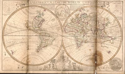 最新の発見と最も正確な観測に基づき作成された、新しく正しい世界地図 LOC 2017585674 作： Herman Moll