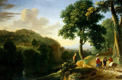 旅人とロバのいるイタリア風風景画 1640年頃（油彩・キャンバス） 作： Herman van Swanevelt