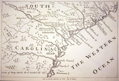 1730年のサウスカロライナ州の地図（リトグラフ） 作： Hermann (after) Moll