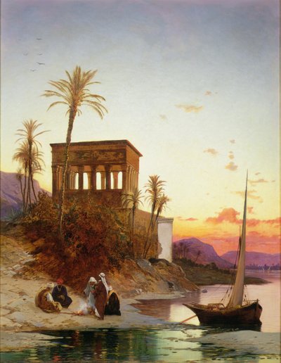 トラヤヌスのキオスク、川沿いのキャンプファイヤー、1880年頃 作： Hermann David Salomon Corrodi