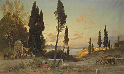ボスポラス海峡、コンスタンティノープルの景色 作： Hermann David Salomon Corrodi