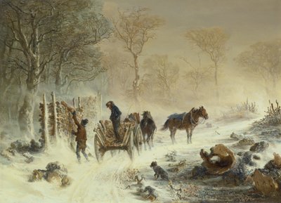 雪の中の木材の積み込み、1858 作： Hermann Kauffmann