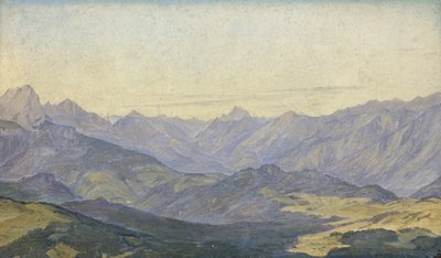 1829年、オーバーバイエルンのマウンテンバレー（紙に油彩） 作： Hermann Kauffmann