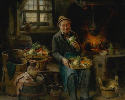キッチンの老人、1875年。 作： Hermann Kern