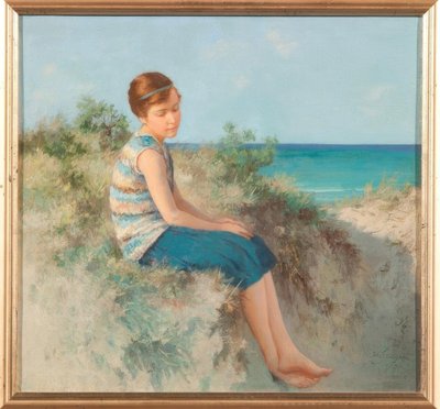 ズィルト島の北海のビーチの砂丘の女の子 作： Hermann Seeger