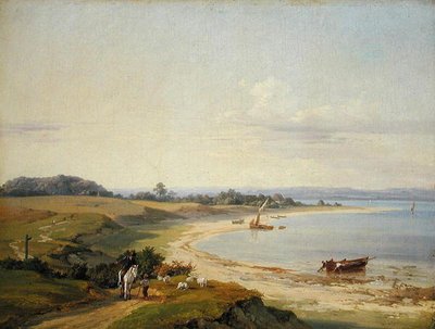 沿岸景観（船上に置かれた紙に油彩） 作： Hermann Soltau