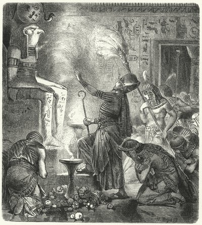 お寺で若いエジプトのファラオ 作： Hermann Vogel
