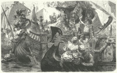 ヴェネツィアを出発して1472年にキプロスの女王となるキャサリンコルナロ 作： Hermann Vogel