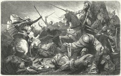 1212年、ラスナバスデトロサの戦いでアルモハッドと戦うクリスチャン 作： Hermann Vogel