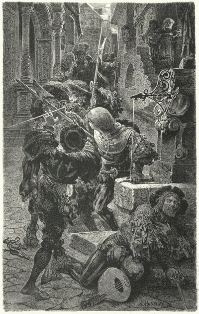 1510年のエアフルトにおける学生とランツクネヒトの間の衝突 作： Hermann Vogel