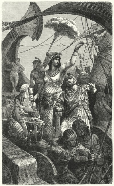 紀元前31年のアクティウムの戦い中のクレオパトラ 作： Hermann Vogel