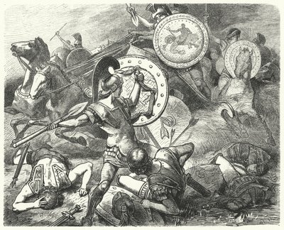 マンティネアの戦い、紀元前385年にペロピダスの命を救ったエパミノンダ 作： Hermann Vogel