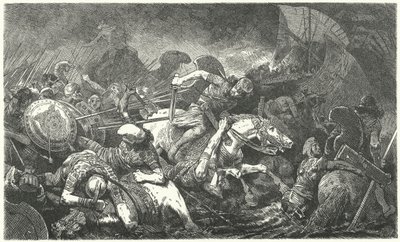 マラソンの戦い後のペルシア人の飛行、紀元前490年 作： Hermann Vogel