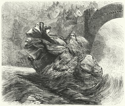 1190年の第3十字軍のサレフ川で溺れるフレデリックバルバロッサ 作： Hermann Vogel