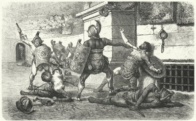 古代ローマのアリーナで戦う剣闘士 作： Hermann Vogel