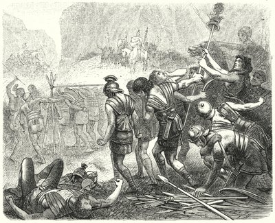 紀元前321年、コーディーンフォークでのサムナイトによるローマ軍の屈辱 作： Hermann Vogel