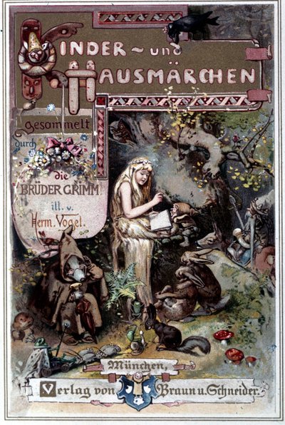 Kinder und hausmarchen (Tales of childhood and the home) 1812年：グリム兄弟の寓話。1894年にHermann Vogelが描いた白雪姫の表紙。 作： Hermann Vogel