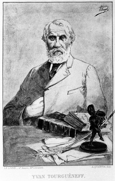 ロシアの作家、イワン・ツルゲニエフ（1818 - 1883）の肖像。ヘルマン・フォーゲルが描いたもの。 作： Hermann Vogel
