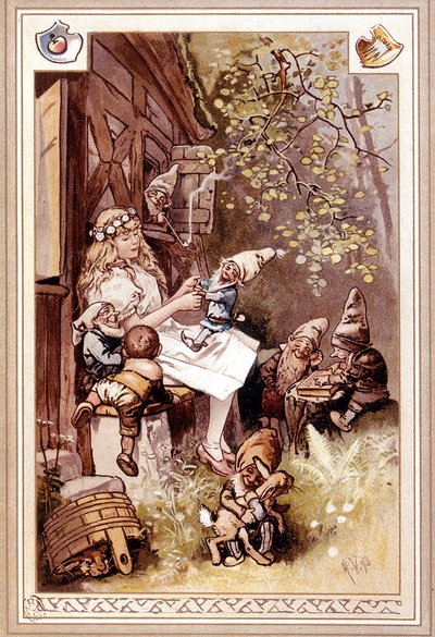 白雪姫と小人の七人。イラスト：ヘルマン・フォーゲル 作： Hermann Vogel