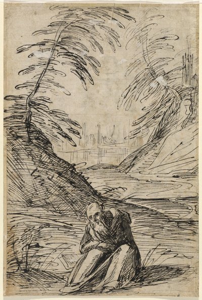 隠者のいる砂漠の風景 (裏面) 作： Hermann Weyer