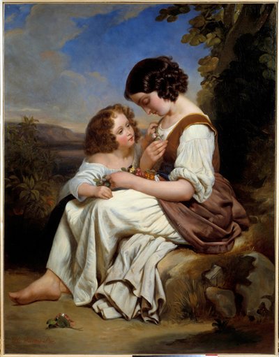 好きな花。ヘルマン・ヴィンターハルター（1808-1891）の絵画、ドイツ派、v.1840年。キャンバスに油彩。寸法：1,50 x 1,15m。リール、美術博物館 作： Hermann Winterhalter