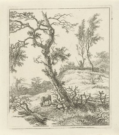 丘の上の羊飼いのいる風景 作： Hermanus Fock