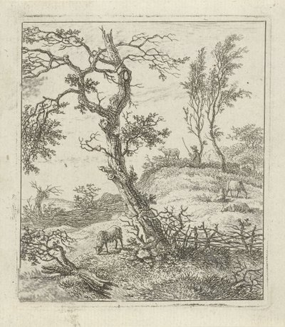 丘の上の羊飼いのいる風景 作： Hermanus Fock
