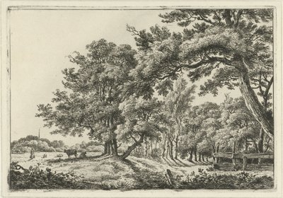 日陰に 2 頭の牛がいる風景 作： Hermanus Fock